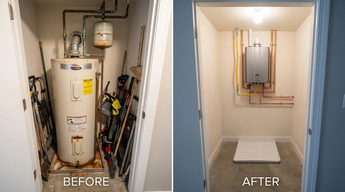 Tank water heater versus wall-mounted tankless unit comparison for South Sioux City, NE homeowners