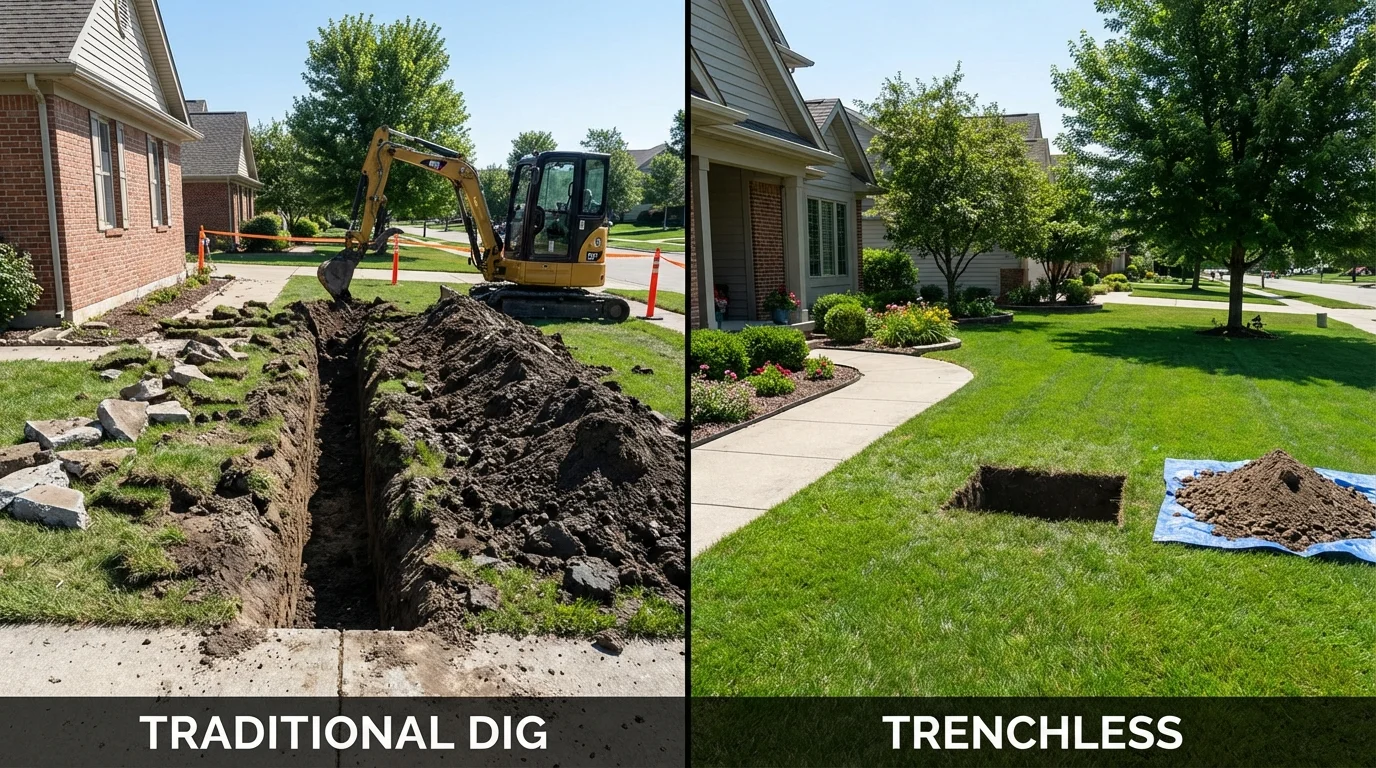 Trenchless sewer repair with minimal yard damage versus traditional excavation in South Sioux City, NE